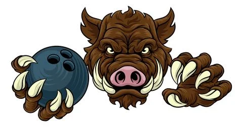 Boar Wild Hog Razorback Warthog Pig Bowling Mascot Stock Illustration