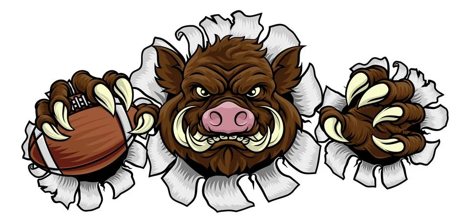 Boar Wild Hog Razorback Warthog Football Mascot Stock Illustration