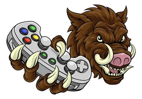 Boar Wild Hog Razorback Warthog Pig Gaming Mascot Illustrazione stock