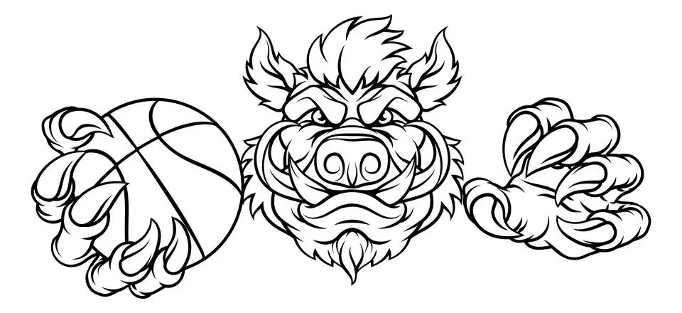 Boar Wild Hog Razorback Warthog Basketball Mascot Stock Illustration