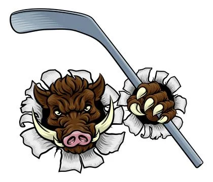 Boar Wild Hog Razorback Warthog Pig Hockey Mascot Stock Illustration