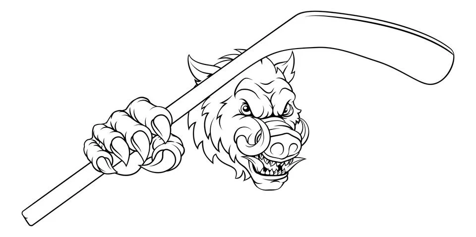 Boar Wild Hog Razorback Warthog Pig Hockey Mascot Stock Illustration
