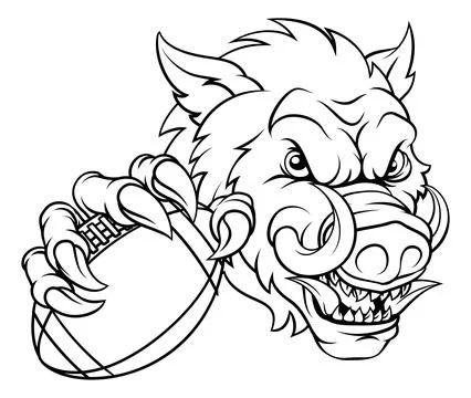 Boar Wild Hog Razorback Warthog Football Mascot Ilustración de archivo