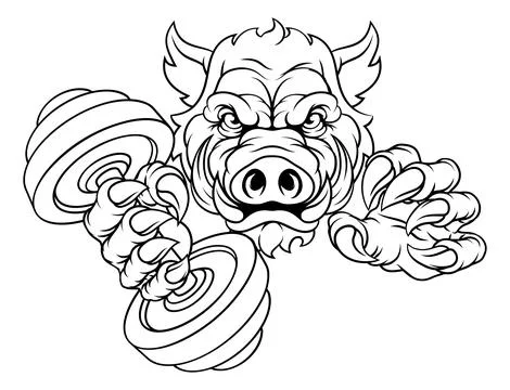 Boar Wild Razorback Warthog Weight Lifting Mascot Ilustración de archivo