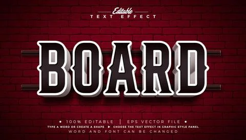 Board 3D Text Effect Design Editable Vector Graphic Style with Framed Billb.. Illustrazione stock