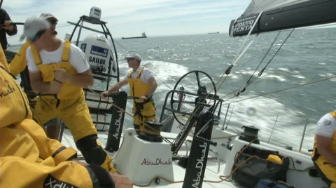 On board Abu Dhabi sailing team, Volvo Ocean Race boat Stock Footage 68457867