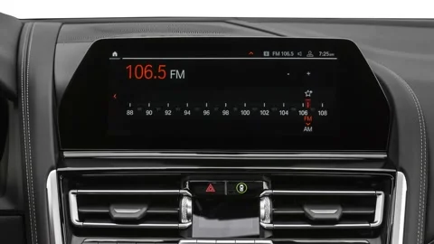 Board and build in radio front view  2020 BMW 8-series M850i xDrive Gran Coupe Stock Footage 160090341