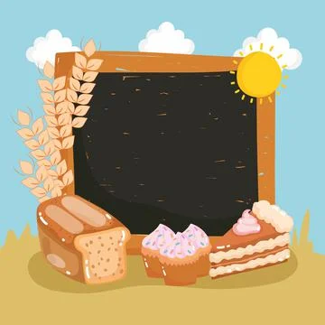 Board with bread and pastry 库存插图