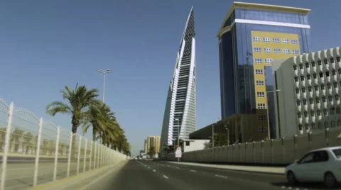 On Board Camera On A Car in King Faisal Highway. Diplomatic Area and WTC. 01 Stock Footage 63174814