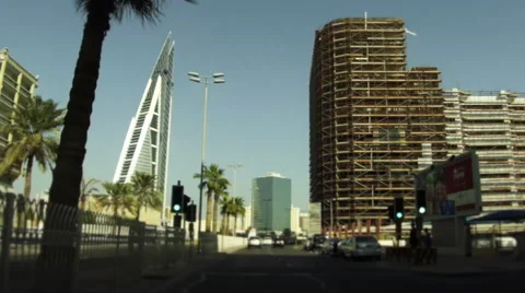 On Board Camera On A Car in Manama City. View of Goverment Avenue. Bahrain Stock Footage 63156830
