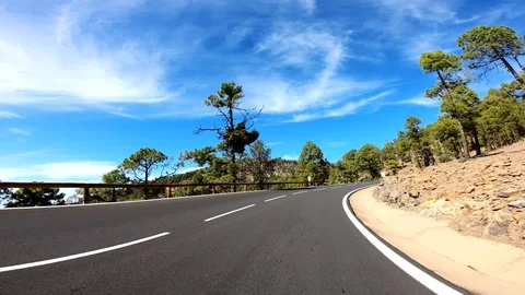 On-board camera on car on the mountain road (TF21), Tenerife, Spain, Canary Stock Footage 127229876