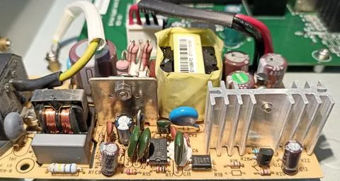 Board of capacitors, transformers, microcircuits of transistors and diodes Stock Photos
