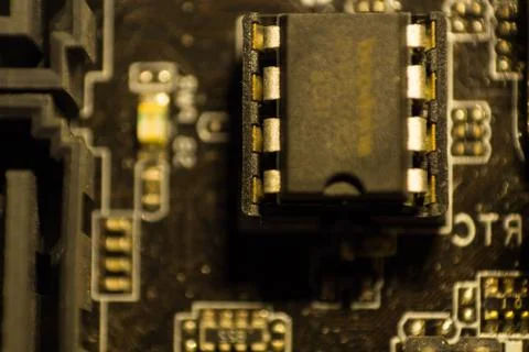 Board with chips by electrical components 스톡 사진