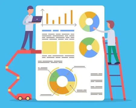 Board with Data Diagram, People Work on Project Illustrazione stock