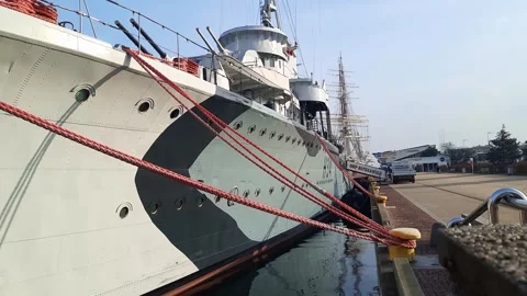 Board of a destroyer warship from World War II. Stock Footage 264519066