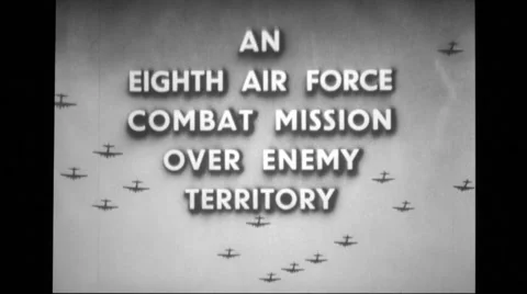 Board displaying text as an eighth air force combat mission over enemy territory Stock Footage