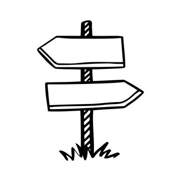 Board doodle. Empty road direction sign. Doodle sketch style Stock Illustration
