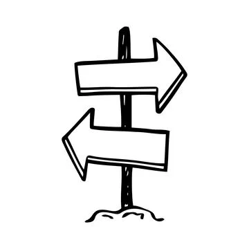 Board doodle. Empty road direction sign. Doodle sketch style Stock Illustration