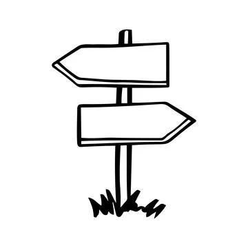 Board doodle. Empty road direction sign. Doodle sketch style Stock Illustration
