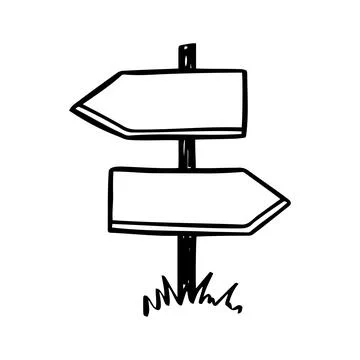 Board doodle. Empty road direction sign. Doodle sketch style Stock Illustration