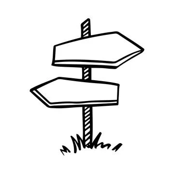 Board doodle. Empty road direction sign. Doodle sketch style Stock Illustration
