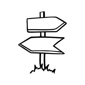 Board doodle. Empty road direction sign. Doodle sketch style Stock Illustration