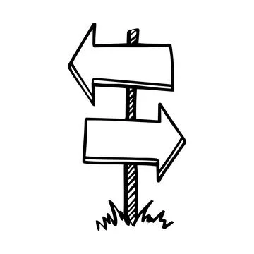 Board doodle. Empty road direction sign. Doodle sketch style Stock Illustration