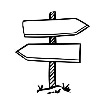 Board doodle. Empty road direction sign. Doodle sketch style Stock Illustration