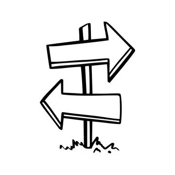 Board doodle. Empty road direction sign. Doodle sketch style Stock Illustration