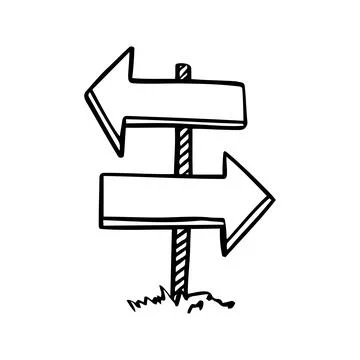 Board doodle. Empty road direction sign. Doodle sketch style Stock Illustration
