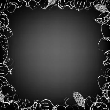 Board with drawn vegetables border Stock Illustration
