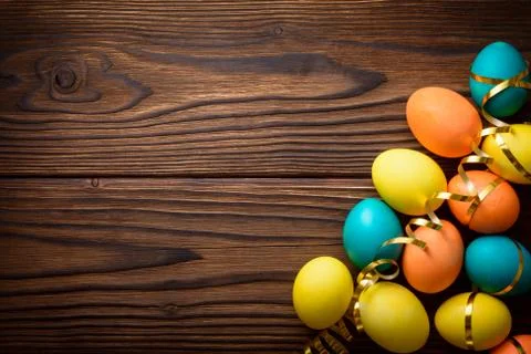 Board from the easter eggs located right Foto stock