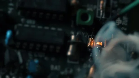 Board electronics ignition. Computer electronics crash test. Smoke rings. Stock Footage 144641552