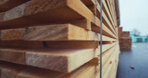 The board is folded and ready for export. Export of commercial timber. Pallet Stock Footage 221486227