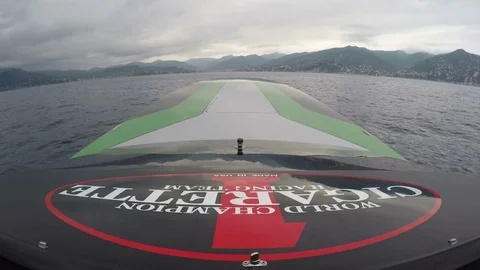 On board front view of a Cigarette Marauder racing boat going fast. Stock Footage 82277365