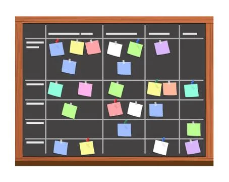 Board full of tasks on sticky note cards. Stock Illustration