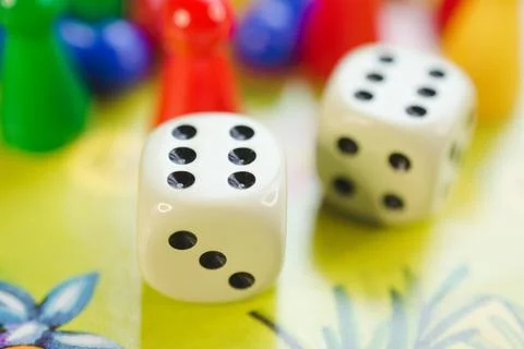 Board game concept, two dice on map game Stock Photos