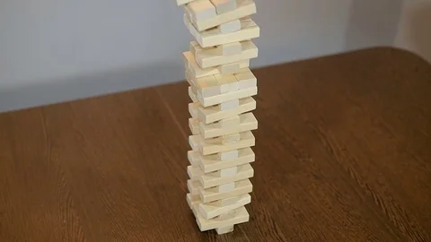 Board game Jenga slow movement, the tower falls Video stock 70243174