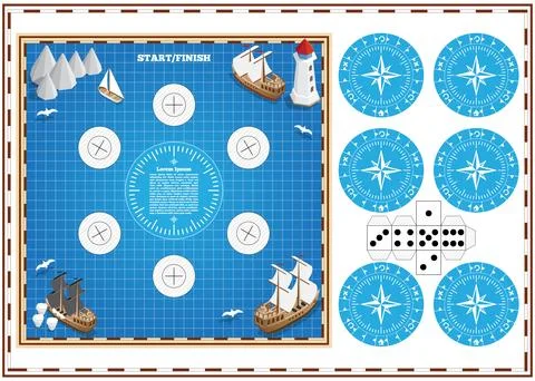 A board game on the marine theme. Stock Illustration