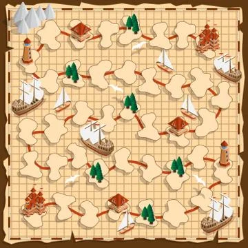Board game on the old map. Stock Illustration