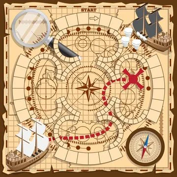 Board game on a pirate map. Stock Illustration