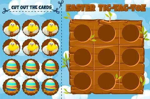 Board game TIC-TAC-TOE. Easter themed with chick and egg cards. board game pl Stock Illustration