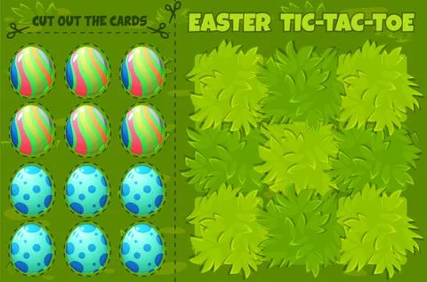 Board game TIC-TAC-TOE. Easter themed. Grass background with Colored egg ca.. Stock-Illustration