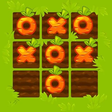 Board game TIC-TAC-TOE. Farm themed. Grass background with Carrots. Spring ho Stock Illustration