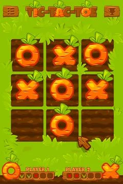Board game TIC-TAC-TOE. Grass background with Carrots. Spring holiday printab Stock Illustration