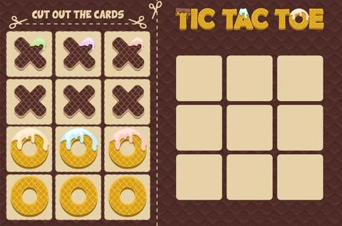 Board game TIC TAC TOE in Waffles themed . Cartoon strategy game noughts and  Stock Illustration