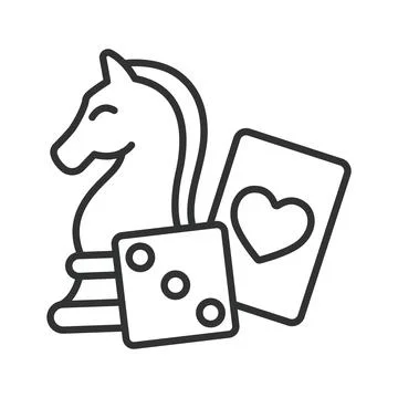 Board games elements icon in line design. Chess, dice, playing card, gambling Stock Illustration