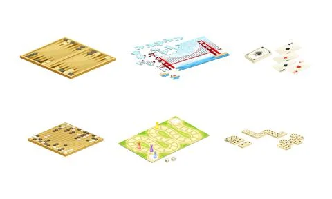 Board games set. Backgammon, puzzle, go, playing cards, domino tabletop game Stock Illustration