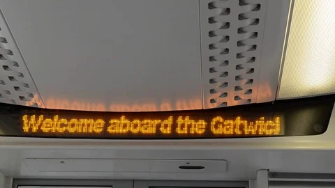 On board the Gatwick Express train to the Gatwick airport Stock Footage 99907751
