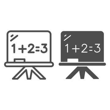 Board with math example line and solid icon, school concept, blackboard sign on Stock Illustration
